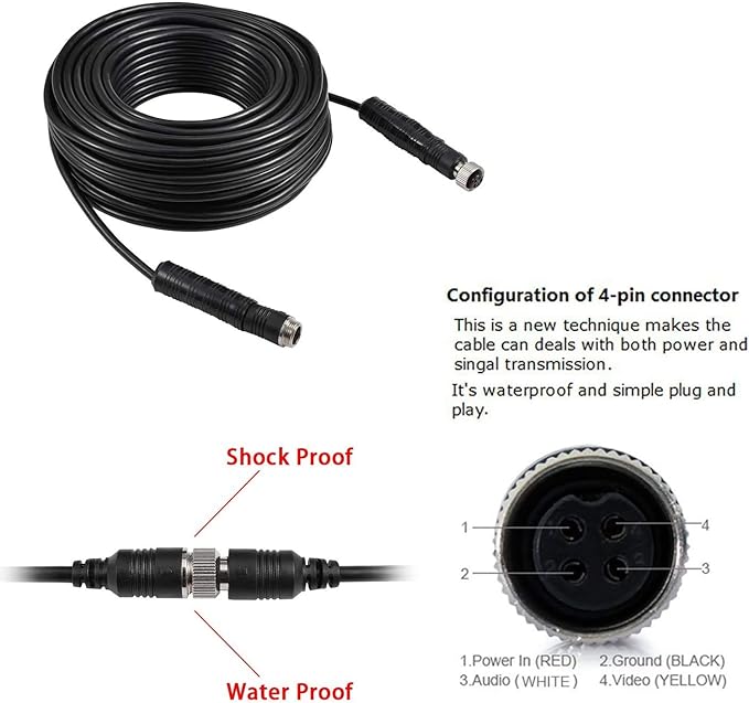 DALLUX Heavy Duty Vehicle Truck Bus Backup Camera System,Waterproof Night Vision Rear View Camera with 7 inch Monitor+66ft 4 PIN Camera Cable for Bus Truck Van Trailer RV Campers Motor Home(12V 24V)-PawvioPets