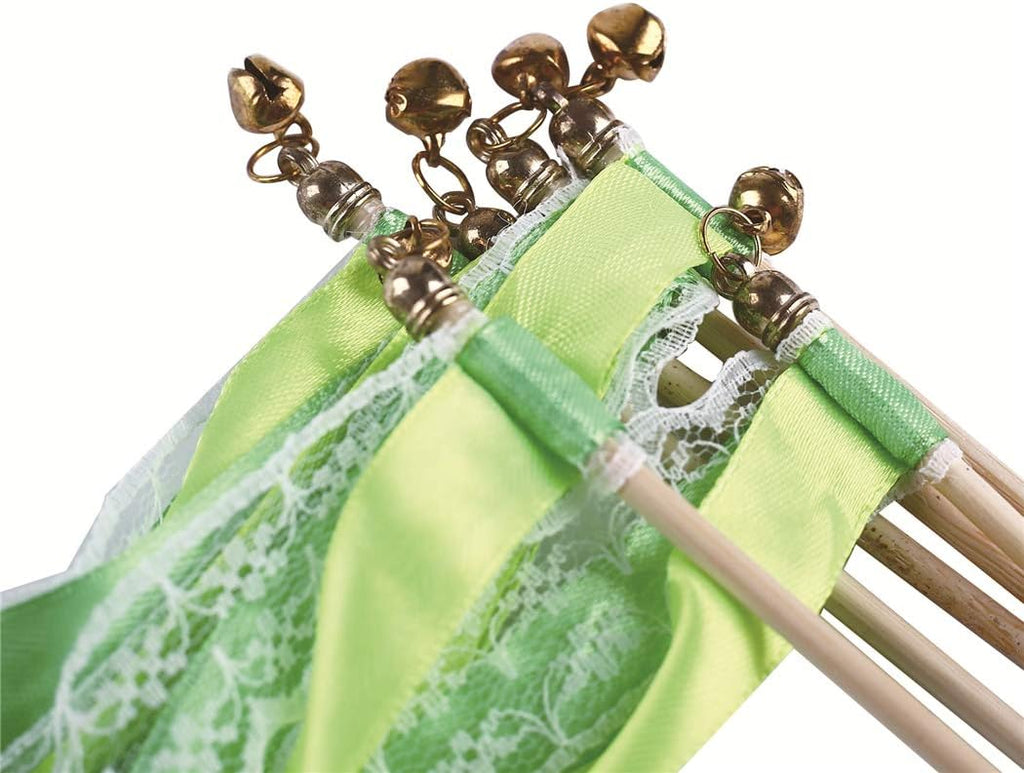 30pcs Lace Ribbon Stick Wands Christmas Birthday Party Streamers Wands Fairy Stick for Wedding Activities (Green+Lace)