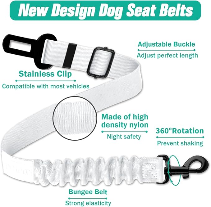 COOYOO Dog Seat Belt, Durability Retractable Dog Car Harness Adjustable Dog Seat Belt for Vehicle Nylon Pet Safety Seat Belts Heavy Duty & Elastic-PawvioPets