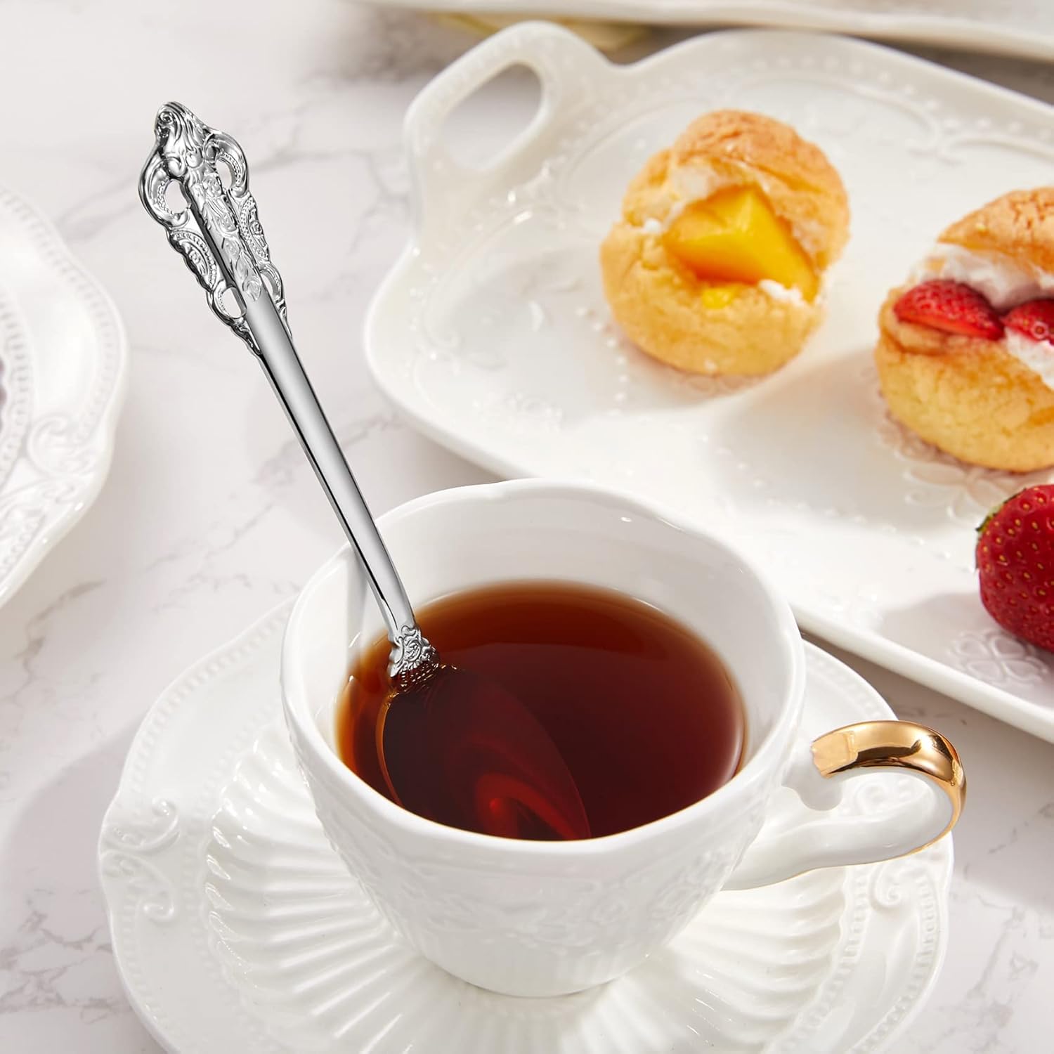 KEAWELL Luxury 6.3" Teaspoons, 18/10 Stainless Steel, Gorgeous Small Spoons, Stirring, Mixing, Sugar, Cake, Dessert Spoons, Mini Antipasto spoons (Silver)