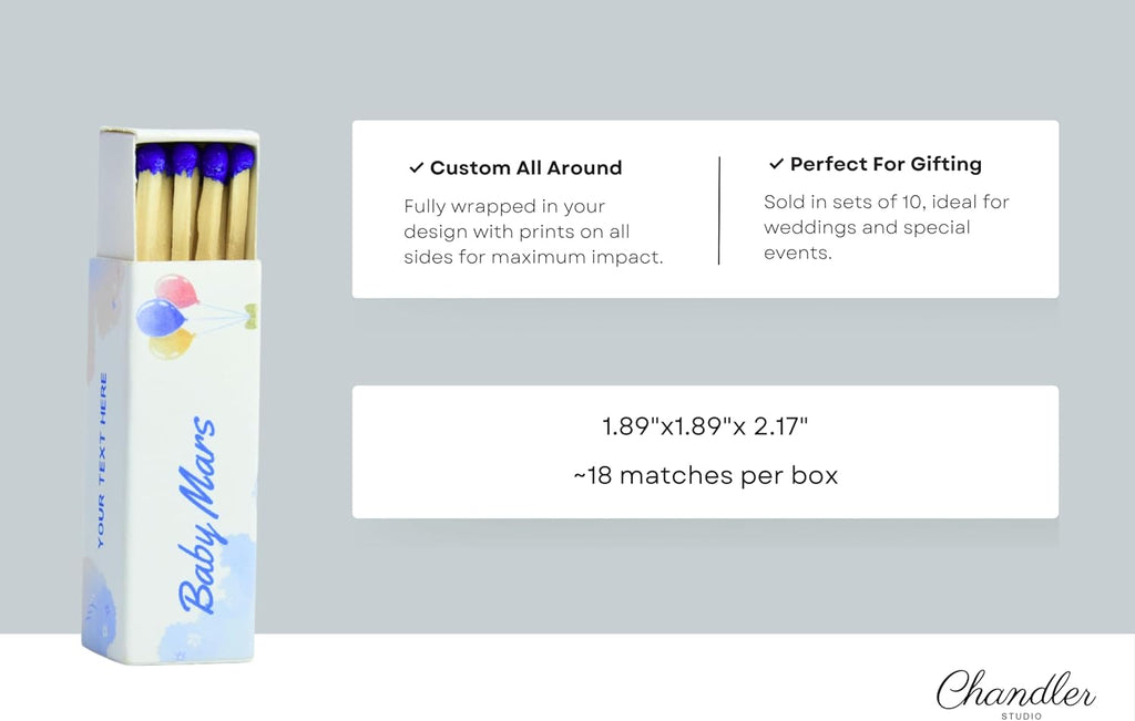Customizable Baby Shower Matchboxes – Set of 10 – Cute Baby Design – Colorful Matchsticks – Perfect for Baby Shower Favors (2" Matchsticks, Baby #3)