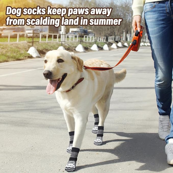 BEAUTYZOO Anti Slip Dog Socks for Small Medium Large Dogs,Paw Protector with Grips for Hardwood Floor Hot/Cold Pavement,Traction Control 3 Pairs AntiTwist Dog Shoes to Prevent Licking for Senior Dog-PawvioPets