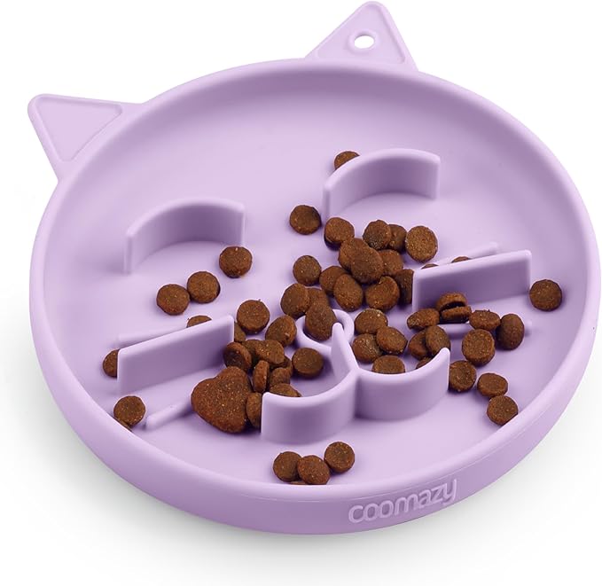 Coomazy Silicone Slow Feeder Dog Cat Bowls, Interactive Puzzle Toy for Pets Dry/Wet Food Training, Keeps Dogs Cats Busy, Prevents Puppy Kitty Overeating (Purple, 0.8 Cup)-PawvioPets
