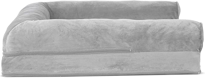 Furhaven Orthopedic Dog Bed for Large/Medium Dogs w/ Removable Bolsters & Washable Cover, For Dogs Up to 55 lbs - Faux Fur & Velvet Sofa - Smoke Gray, Large-PawvioPets