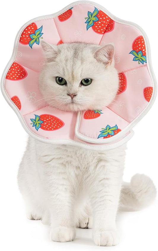 Avont Soft Cat Recovery Cone Collar, Adjustable Lightweight Kitten E-Collar for Small Dogs, Comfortable Neck Donut Stop Licking Scratching After Surgery -Strawberry(M)-PawvioPets