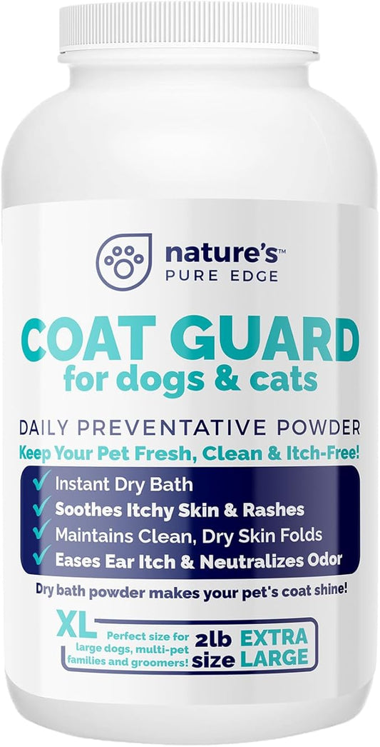 Coat Guard Dry Shampoo for Dogs and Cats - Extra Large 2 lbs Jar, Dog Dry Shampoo Powder, Waterless Dog Shampoo, Anti Itch Relief, Cedar Scented, Anti Dandruff, Hot Spots, Nature's Pure Edge-PawvioPets