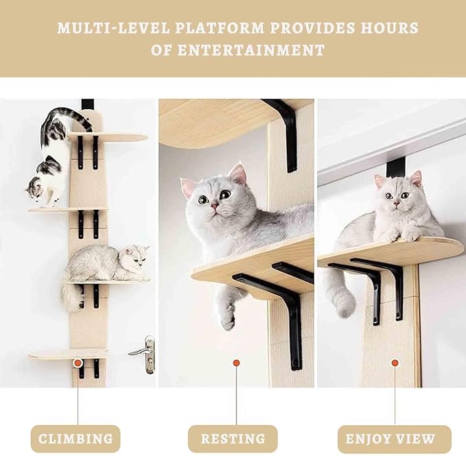 Door Hanging Cat Shelf, Multi Level Door Hanging Cat, Cat Tree Door Hanger Mounted Cat Shelves Cat Ladder, 4-Levels Over Door Cat Climber for Indoor Cats-PawvioPets