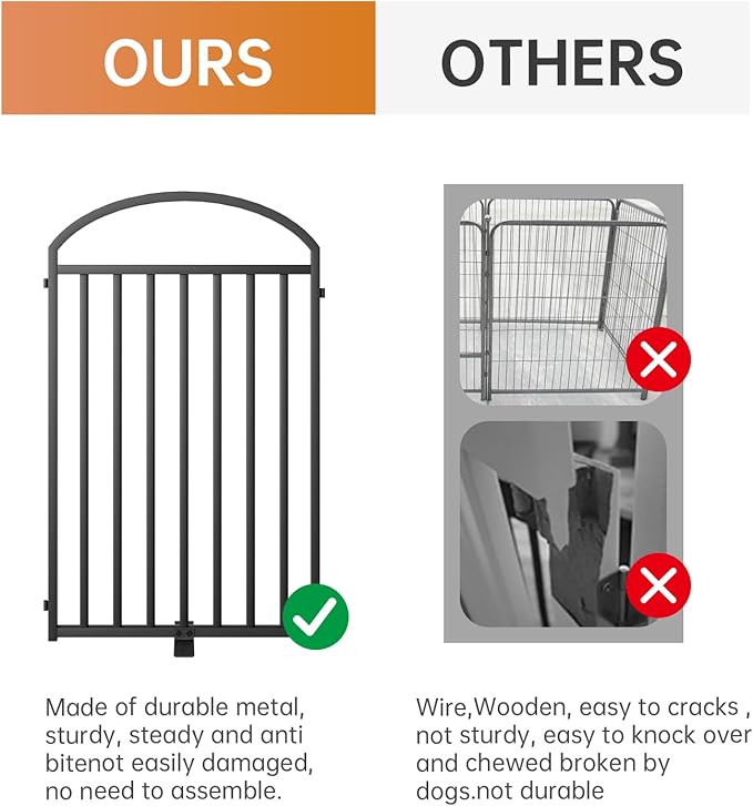 4 Panles Full Matel Freestanding Dog Gates with Door, 96"Extra Wide 32"Tall Free Standing Dog Pet Gate for Indoor & Outdoor. Foldable Pet Fences for Doorways, House, Stairs, Porch, Deck, Yard-PawvioPets