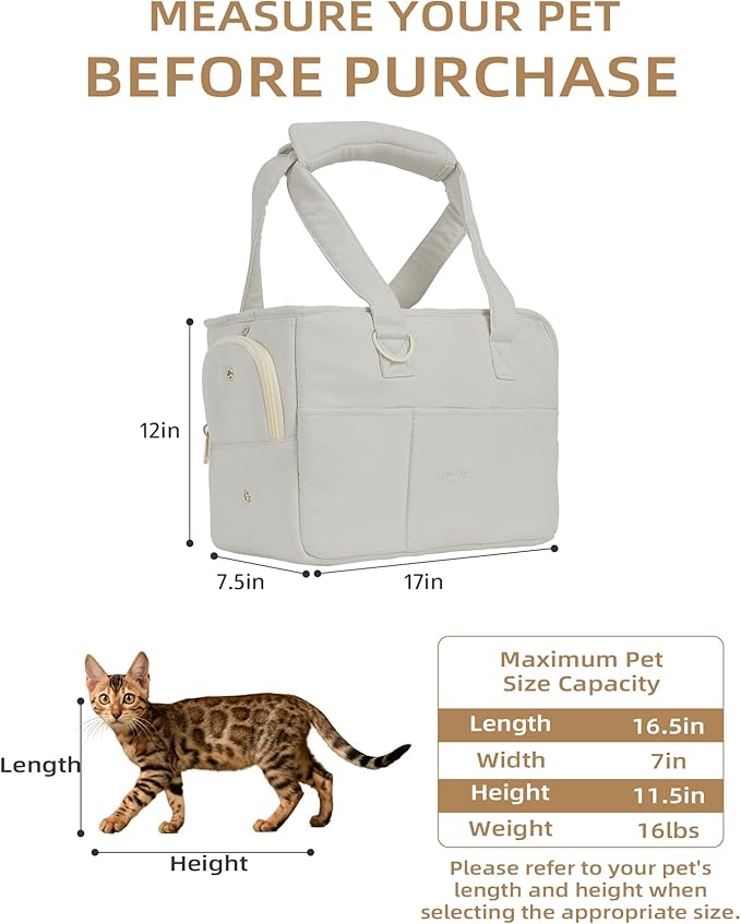 Dog Carrier for Small Dogs Rabbit cat with Large Pockets, Cotton Bag, Dog Carrier Soft Sided, Collapsible Travel Puppy Carrier (Grey, 17" L x 7.5" W x 12" H)-PawvioPets