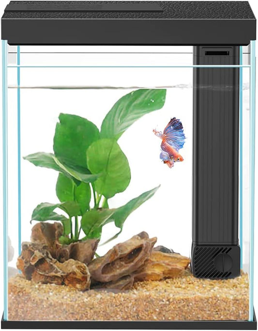 Betta Fish Tank, 2 Gallon Glass Aquarium Starter Kit, Small Fish Tank with Filter and Light.(Black)-PawvioPets