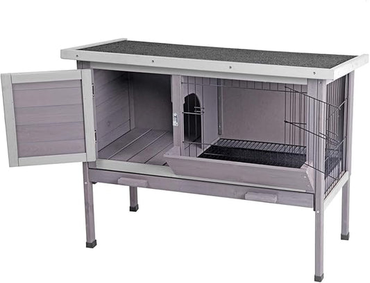 Aivituvin Outdoor Rabbit Hutch, Wooden Bunny Cages Indoor with Deeper Leakproof Tray - Upgrade with Metal Wire Pan-PawvioPets
