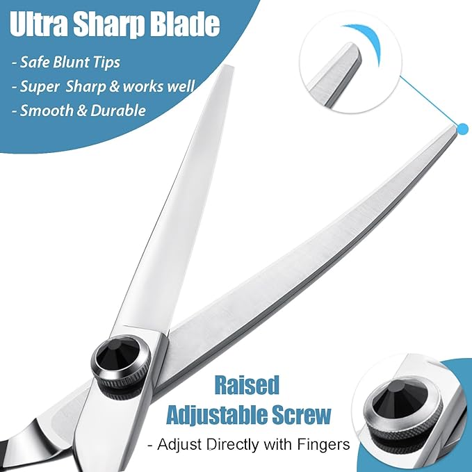 Dragon Creek 6" Upward Curved Dog Grooming Scissors Shears for Grooming Face and Paws Safety Shears Trimming Cutting Scissors for Dog Cat Pet Black-PawvioPets