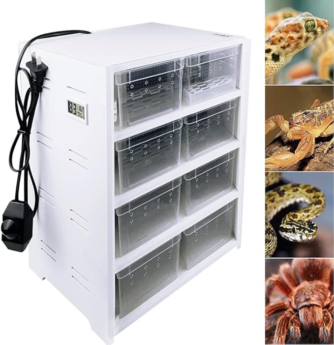 8-Grid Acrylic Pet Breeding Box,Large Reptile Enclosure with Hygrometer&Heating Pad,Lizard Spider Snake Tortoise Cage Pet Snake Terrarium Tank Multipurpose Multipurpose Feeding Box,White.-PawvioPets