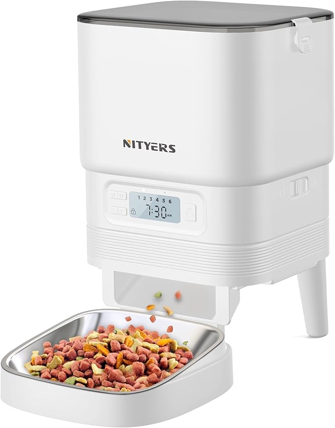 Automatic Cat Feeders - Nityers 4L Dog Automatic Feeders with Stainless Steel Bowl,1-6 Meals Per Day, Programmable Portion Size, Detachable Washable, Auto Pet Feeder for Cats and Dogs-PawvioPets