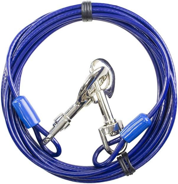 BV Dog Tie Out Cable 15 Feet - Heavy Duty Dog Lead Up to 60 Pounds - Reflective & Rust-Free with Quick Release Swivel Clips & 360° Rotating Clasp - Tangle-Free Dogs Runner for Yard (Blue, Single)-PawvioPets