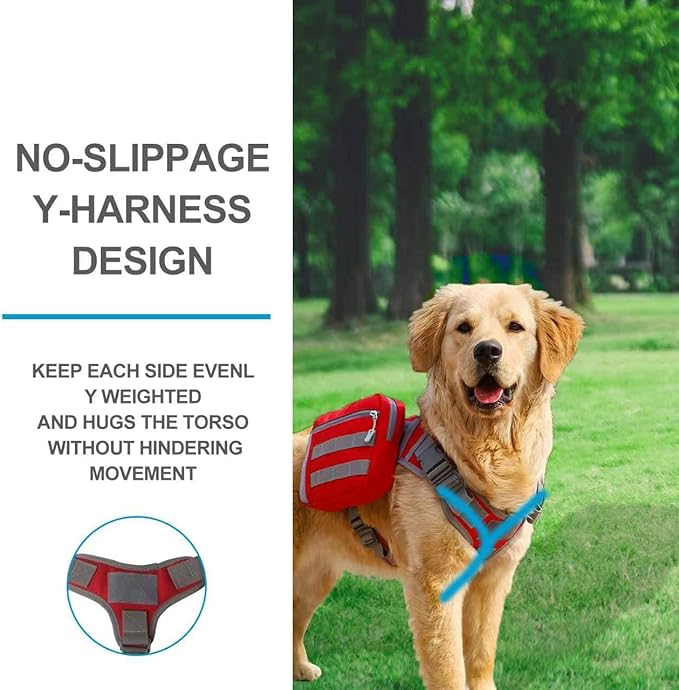BYGD Dog Hiking Backpack, Dog Backpack for Medium to Large Dogs, with Large Capacity, 2 Spacious Side Bags for Walking, Training, Running, Harnessing Outdoor Hiking (L XL Red).-PawvioPets