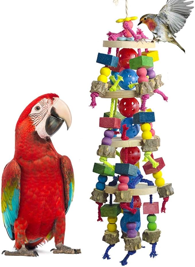 Deloky Large Parrot Toys - Natural Wood Large Bird Chewing Toys Suggested for Macaws cokatoos,African Grey and a Variety of Large Amazon Parrots-PawvioPets