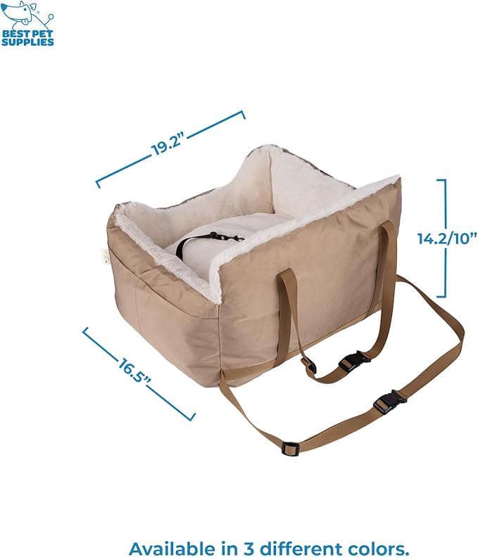 Best Pet Supplies Dog Pet Booster Seat, Dog Car Seats for Small Dogs & Medium Dogs, Soft Plush Cushion with Comfortable Bedding, Secure Straps, and Tall Pillow, Brown-PawvioPets