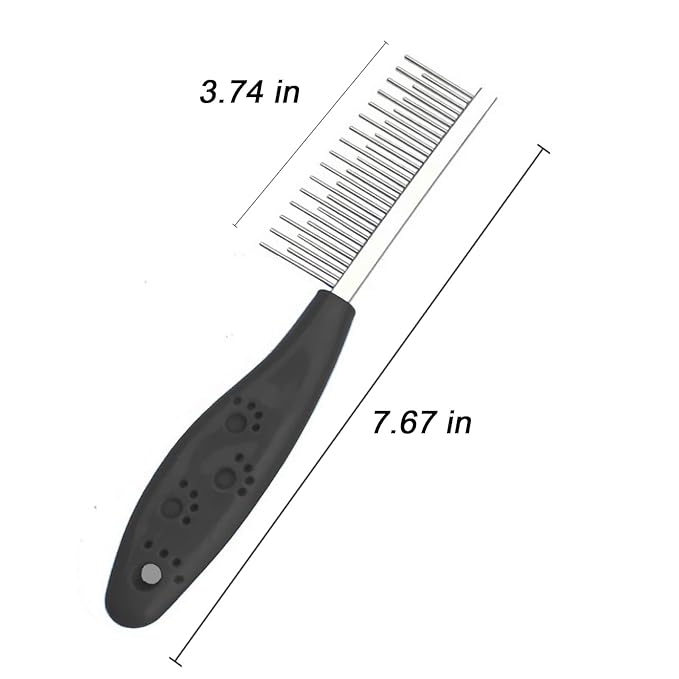 Dog or Cat Comb Grooming with Short and Long Teeth Dematting Knots Tangles Remover Combs Detangler Tool Suitable for Dogs Cats Poodle HorseStainless Steel Pin (Black)-PawvioPets