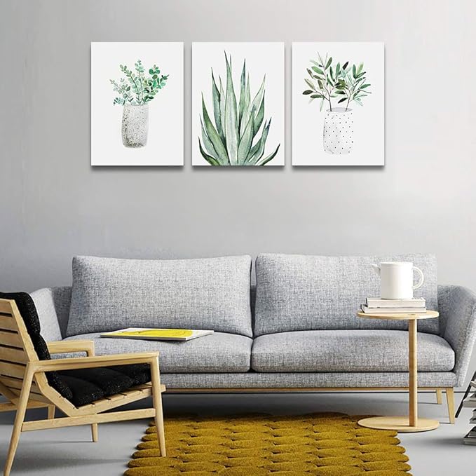 farmhouse Wall Art painting for dining room bathroom Abstract Canvas art family Wall decor for Bedroom kitchen Wall Decoration Living Room decor art Green Leaf pictures Artwork for home walls 3 piece-PawvioPets