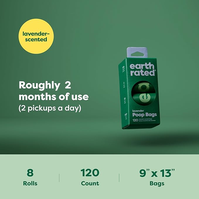 Earth Rated Poop Bags for Dogs Guaranteed Leak Proof and Extra Thick Waste Bag Refill Rolls, Lavender Scented, 120 Count-PawvioPets