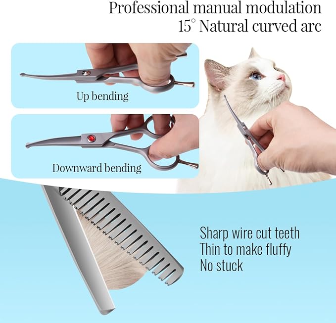 4.5" Dog Grooming Scissors - 2pcs Curved Scissors & Thinning Shears for Small Dog, Cat Face & Paws - Japan 440C (2Kit)-PawvioPets