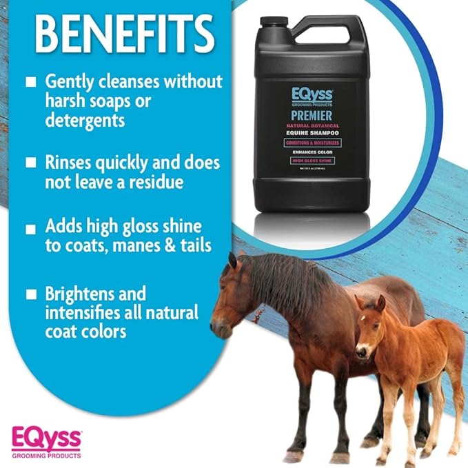 EQyss Premier Equine Horse Shampoo - Conditions and Moisturizes Coat, Enhances Color, Promotes Shine - Safe for All Horses & Pets, pH Balanced, USA Made-PawvioPets