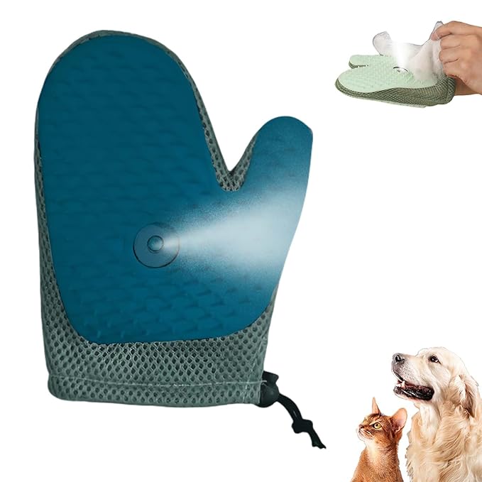 All-in-One Grooming Mist Glove for Pets, Cat Grooming Steam Gloves, Double Sided Pet Hair Remover Gloves for Clothes Furniture, Removal Glove Tool For Long Short Curly Dogs Cats Hair (Blue)-PawvioPets
