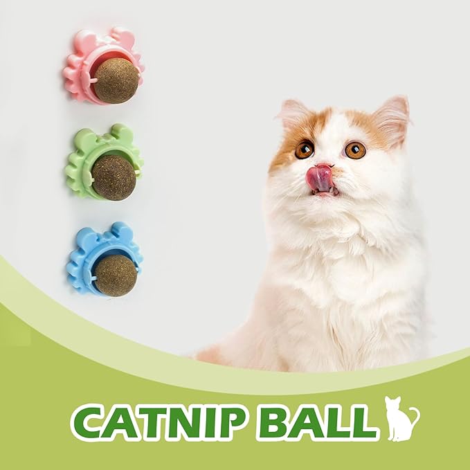 360° Catnip for Cats Wall Catnip Rollerball Licking Ball Cat Nips Mint Magic Cat Stick on Wall Crack Balls Lickable Play Chew Teeth Cleaning Pet Chew Indoor Outdoor-PawvioPets