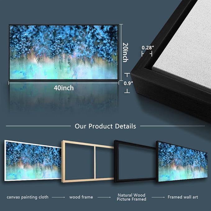 Framed Abstract Canvas Wall Decor For Living Room Wall Decorations For Bedroom Modern Office Wall Decorations Blue Fashion Pictures Artwork Bathroom Canvas Art Prints Kitchen Home Decor 20" X 40"-PawvioPets