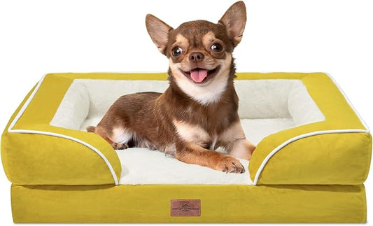Comfort Expression Small Dog Beds Waterproof Orthopedic Foam Dog Sofa Beds for Small Dogs Comfy Pet Bed with Washable Removable Cover & Non-Slip Bottom(X-Small,Spicy Mustard)-PawvioPets