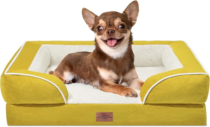Comfort Expression Small Dog Beds Waterproof Orthopedic Foam Dog Sofa Beds for Small Dogs Comfy Pet Bed with Washable Removable Cover & Non-Slip Bottom(X-Small,Spicy Mustard)-PawvioPets