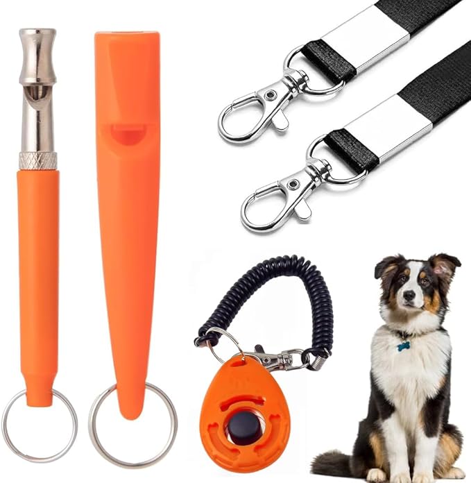 3 PCS Dog Whistles Set, Adjustable Recall Dog Training Whistle Silent Dog Whistle to Stop Barking with Lanyard,Dog Clicker(Orange)-PawvioPets