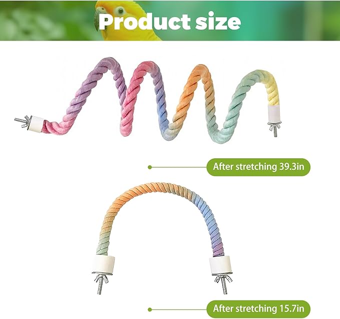 2pcs Gradient Colorful Bird Rope Perch Stand,Bird Cage Climbing Rope Toys Accessories,Bendable Climbing,Parakeet Lovebirds Cockatiels Budgies Play (15.7'',39.3'')-PawvioPets