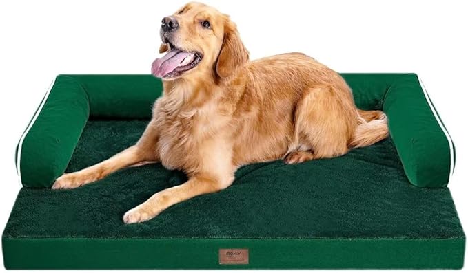Orthopedic Large Dog Bed Washable, Orthopedic Emerald Dog Beds with Egg Foam Support, Removable, Machine Washable Plush Cover and Non-Slip Bottom for Extra Large Dogs-PawvioPets