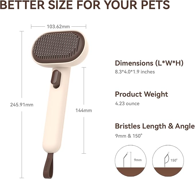 Aumuca Cat Brushes for Indoor Cats Dog Hair Brush for Shedding Long or Short Haired Cats Grooming Deshedding Brush for Dog Kitten Horse Massage Removes Loose Fur, Brown-PawvioPets