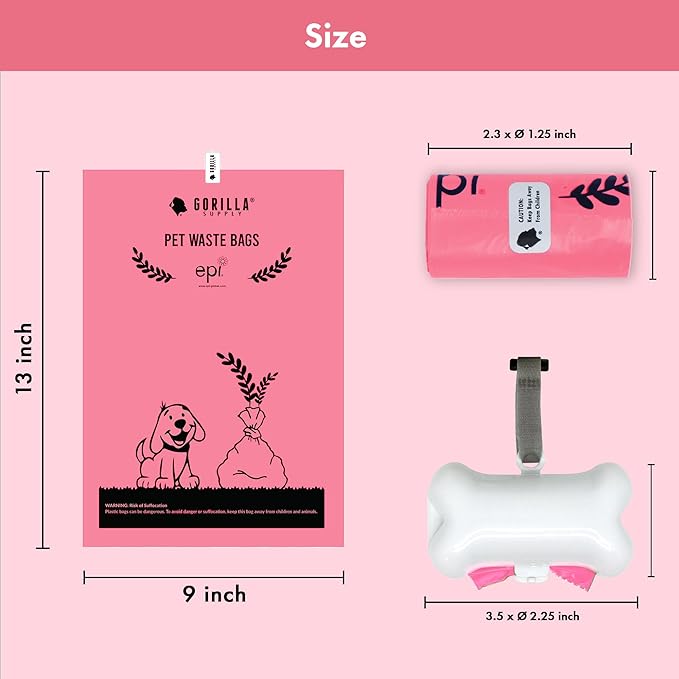 GORILLA SUPPLY 1000 multicolor poop bags for dogs with Dispenser and Leash Tie, 9" x 13", Mixed-PawvioPets