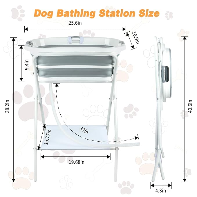 BWOGUE 2 in 1 Portable Dog Bath Tub Elevated Collapsible Dog Bathtub Washing Station with Drainage Hole for Bathing, Shower and Grooming, Pet Tub for Puppy Small Medium Dogs Indoor and Outdoor-PawvioPets
