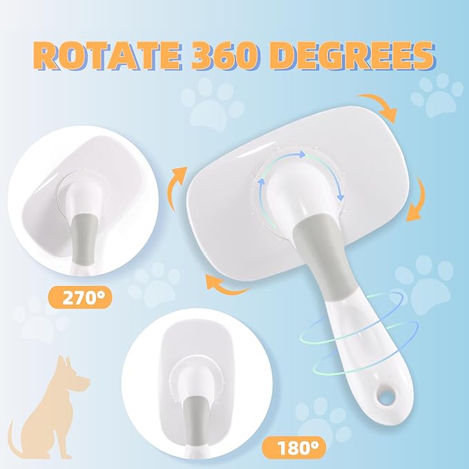 360°Rotating Dog and Cat Brush with Soft Pins Gentle Slicker Brush for Small Dogs Puppies Yorkies Poodles Cats Removes Loose Fur-PawvioPets