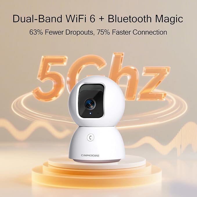 3K Pet/Dog/Cat Camera with Phone App, No-Subscription Local Person/Pet/Face Detection, 5G Security Camera Indoor, PTZ WiFi Cameras for Home Security, 0-Glow Night Vision, Full Duplex Audio-PawvioPets