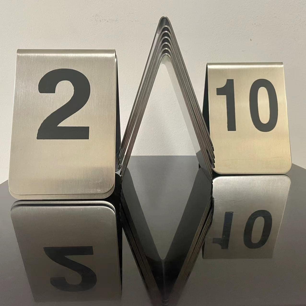 Metal Place Cards Stackable Tent Style Table Numbers,Place Card Holders for TRPG Wedding Party Restaurants Cafes Bars Gatherings Meeting Room Board Games (Black, Large 1-10)