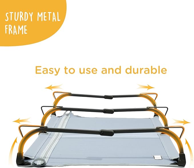 Daisy Cot, Large Foldable Elevated Dog Bed, Portable Raised Outdoor Folding Dog Cot, Cooling, Chew Proof, Waterproof, Heavy Duty Up to 160 lbs for Camping/Home, Grey, 43"x 27"x7"-PawvioPets