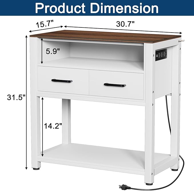 20-29 Gallon Fish Tank Stand with Power Outlet & 2 Storage Drawers, Heavy Duty Metal Frame Aquarium Stand with Waterproof Mat, 30.7" L*15.7" W Tabletop, 550LBS Capacity, White+Brown-PawvioPets