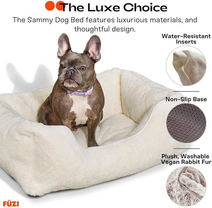 FUZI Luxury Aesthetic Dog Bed with Extra Cover for Medium Dogs, Washable Pet Couch, Pet Bed with Sides, Non-Slip Bottom, Soft & Durable Calming Dog Bed, Faux Fur, Medium 31.75x23.6x9.5 Soft White-PawvioPets