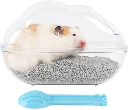 BUCATSTATE Sand Bath Container for Hamster Large Transparent Hamster Toilet with Scoop Dwarf Sandbox Dust Bathtub Small Animals Bathroom Hamster Cage Accessories (Transparent, Large)-PawvioPets