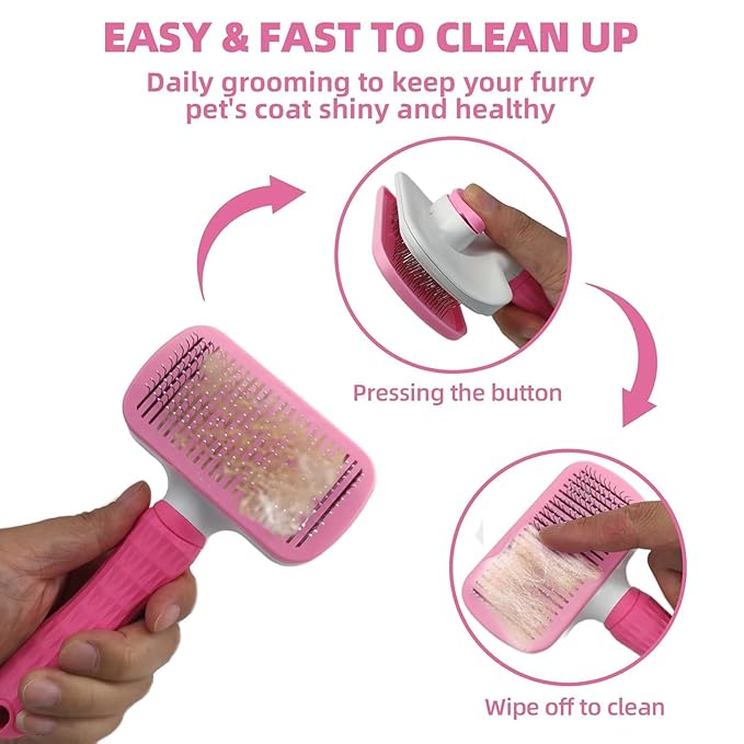 Dog Brush for Shedding,9 PCS in One Pet Slicker Hair Brush Kit with Pet Nail Clipper and File - Dog Cat Grooming Deshedding Undercoat Rake Brush Comb for All Small Large Dogs Cats Pink-PawvioPets