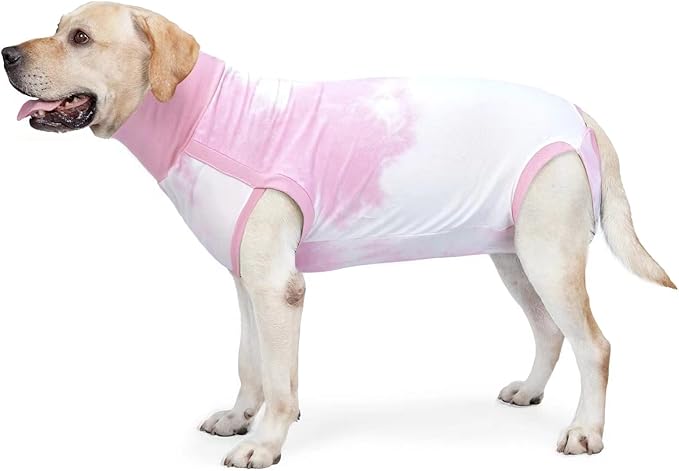 Dogs Recovery Suit for Male/Female Dog Onesie Tie Dye Pajamas Wound After Surgery Wear, Prevent Licking Wounds, E-Collar & Cone Alternatives 3XL Pink2-PawvioPets