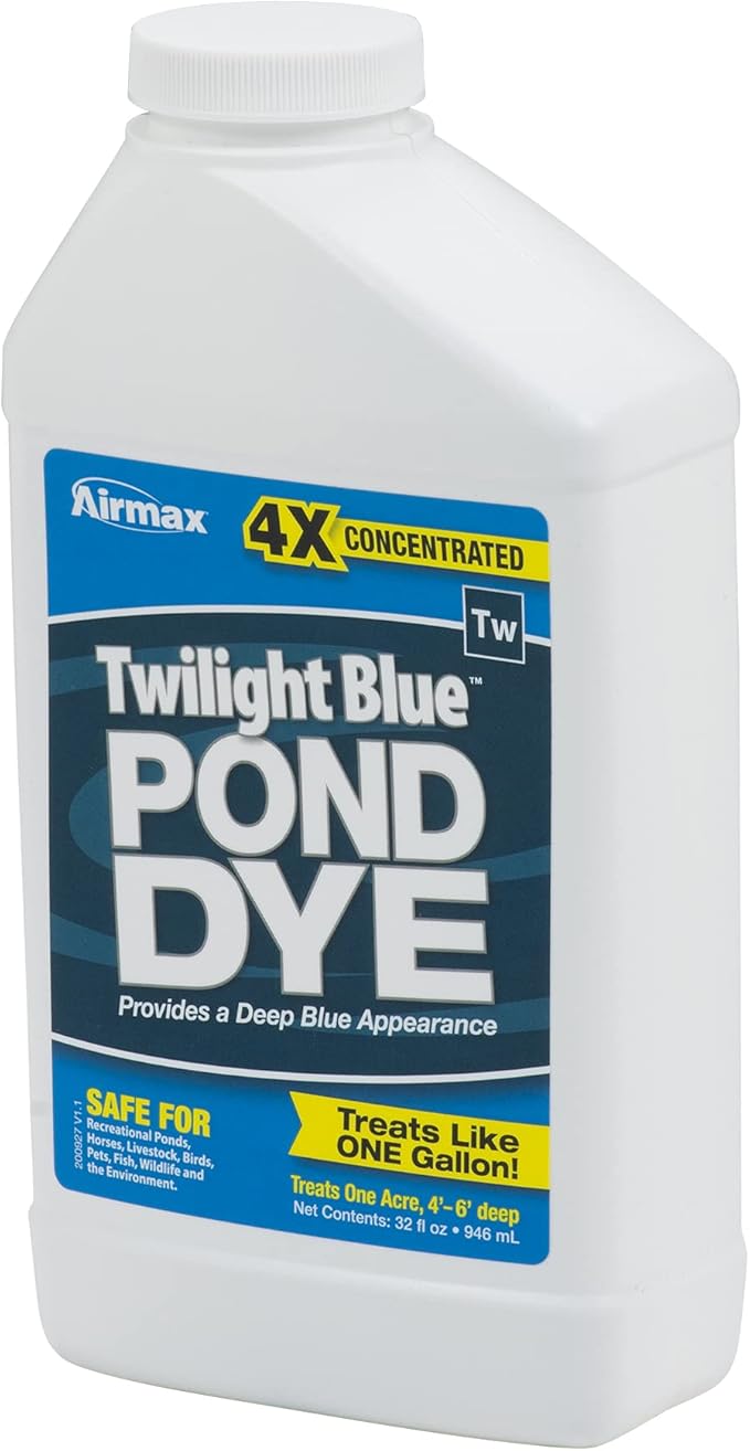 Airmax Twilight Blue Pond Dye 4X Concentrate for Outdoor Ponds & Lakes, Natural Pond Colorant & Beauty Enhancer, Block Ultraviolet Rays, Fish, Bird & Livestock Safe, Easy Liquid Application,1 Quart-PawvioPets