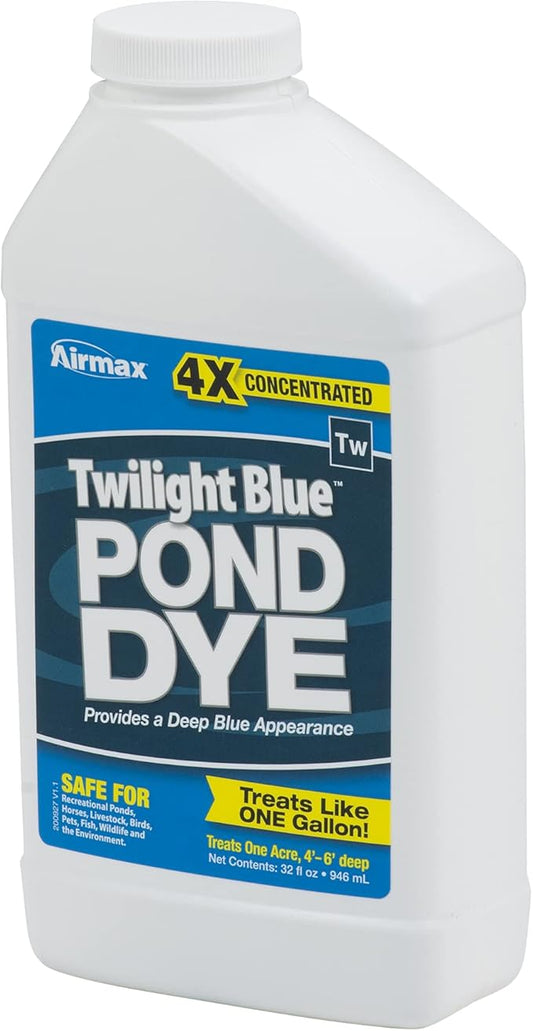Airmax Twilight Blue Pond Dye 4X Concentrate for Outdoor Ponds & Lakes, Natural Pond Colorant & Beauty Enhancer, Block Ultraviolet Rays, Fish, Bird & Livestock Safe, Easy Liquid Application,1 Quart-PawvioPets
