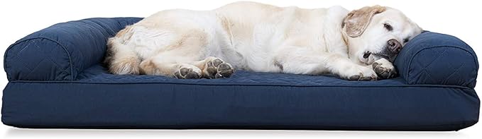 Furhaven Cooling Gel Dog Bed for Large Dogs w/ Removable Bolsters & Washable Cover, For Dogs Up to 95 lbs - Quilted Sofa - Navy (Blue), Jumbo/XL-PawvioPets